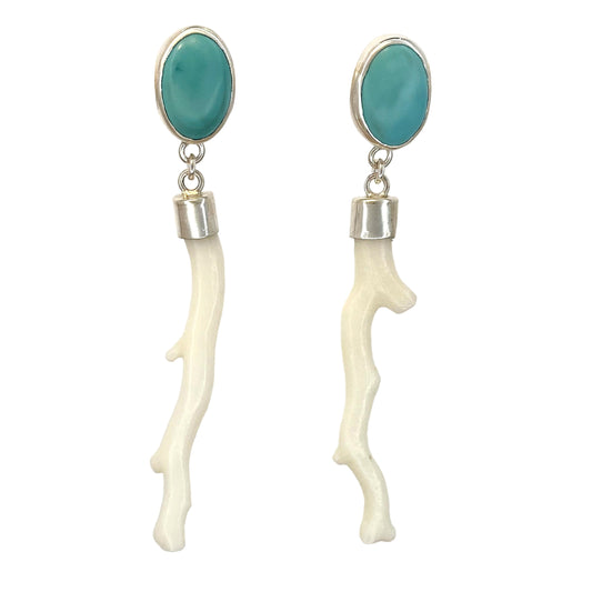 Oval Turquoise and White Coral Earrings