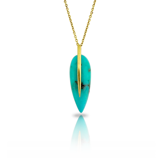 Feather Pendant in 18k gold and Turquoise on an 18" chain