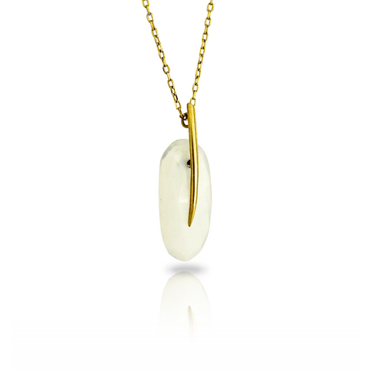 Feather Pendant in 18k gold and White Moonstone on a 16" chain