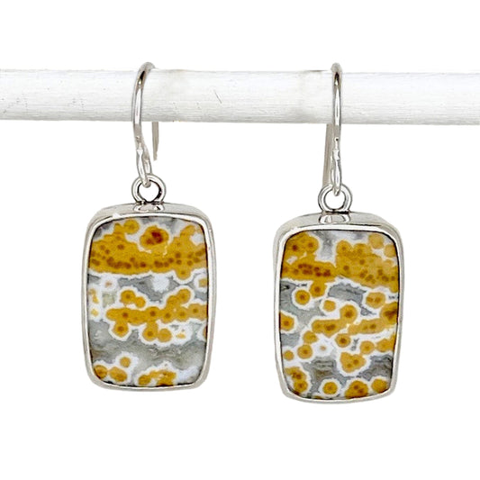 Rectangular Ocean Jasper Dangle Earrings with Tulips