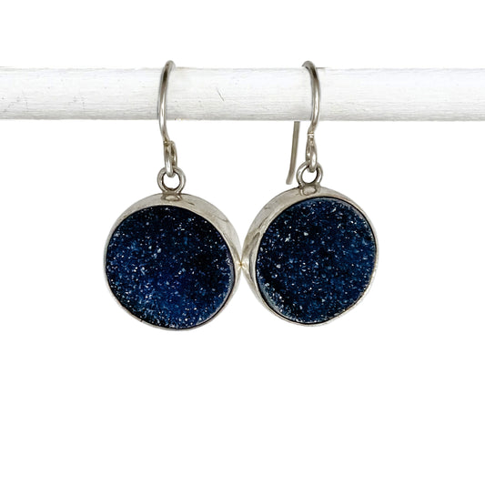 Round Black Drusy Dangle Earrings - Large