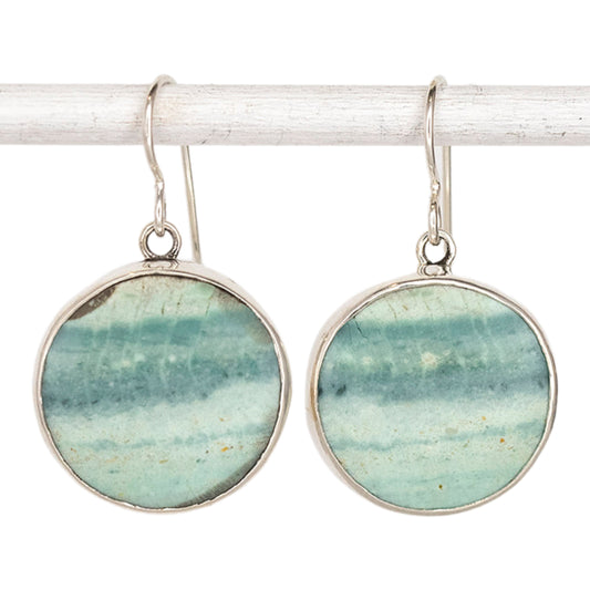 Round Opalized Wood Dangle Earrings with Fish