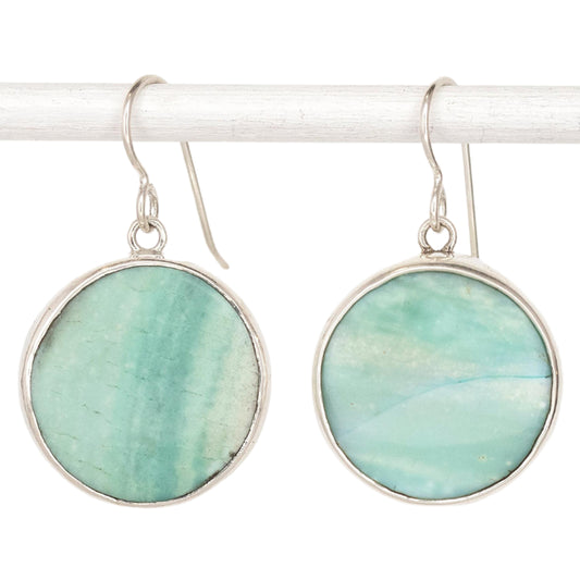 Round Opalized Wood Dangle Earrings with Waves