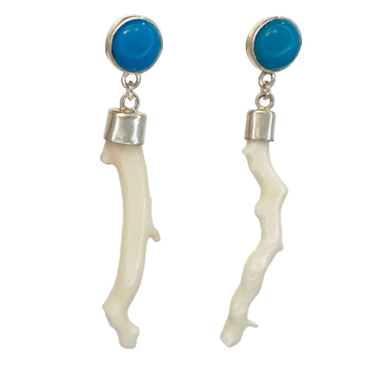 Round Turquoise and White Coral Earrings