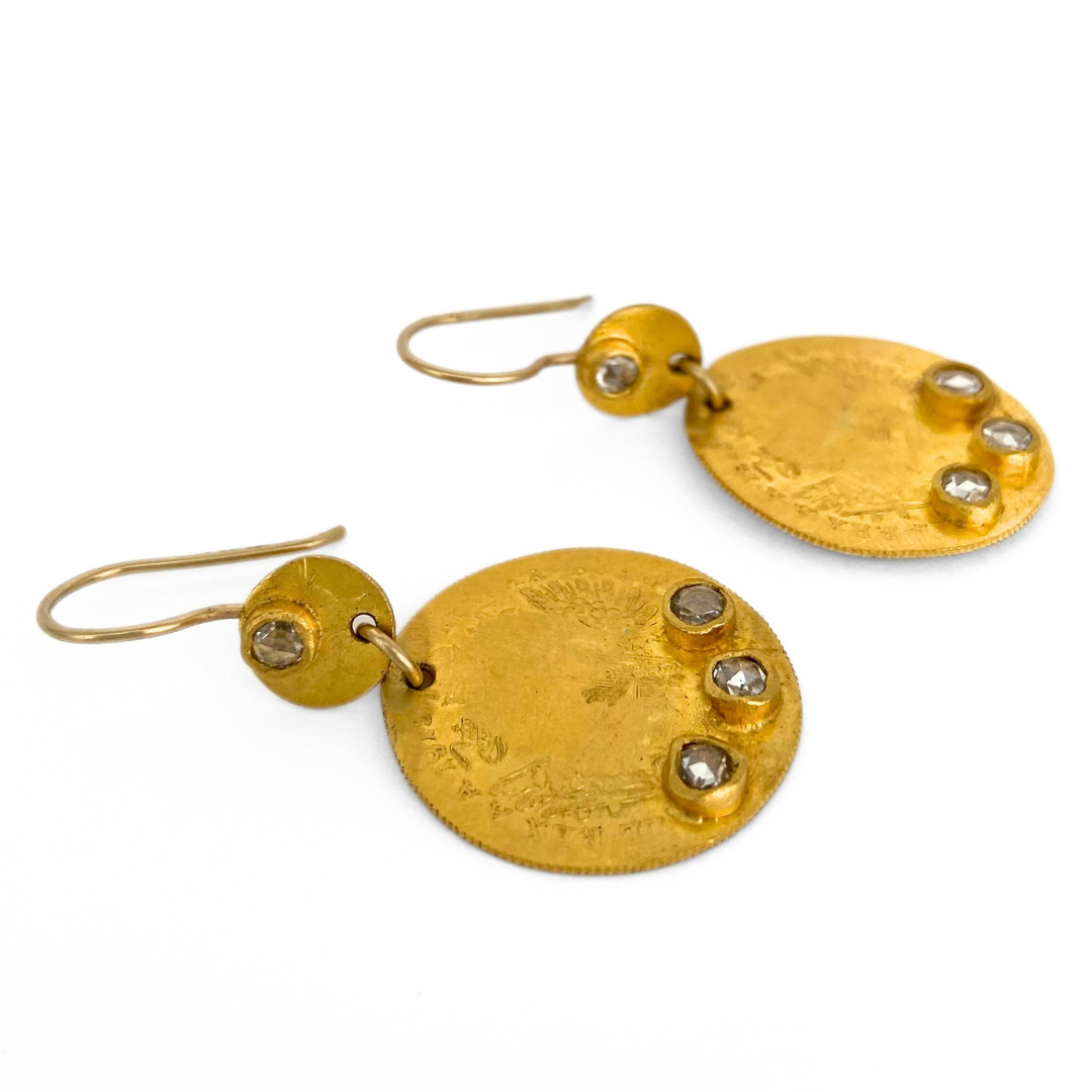 Ship Wrecked  Double Gold Coin Earrings