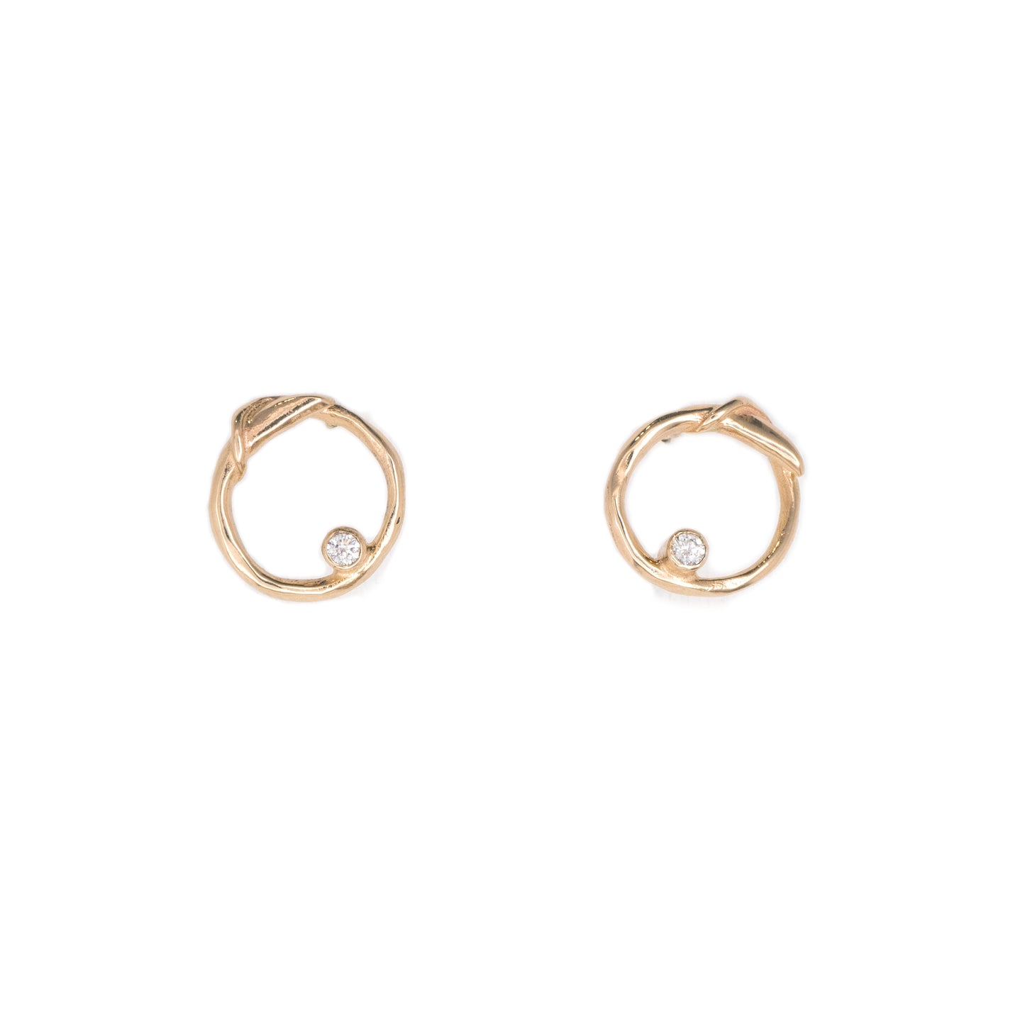14k Tiny Circle White or Yellow Gold Posts with Diamonds or Sapphire