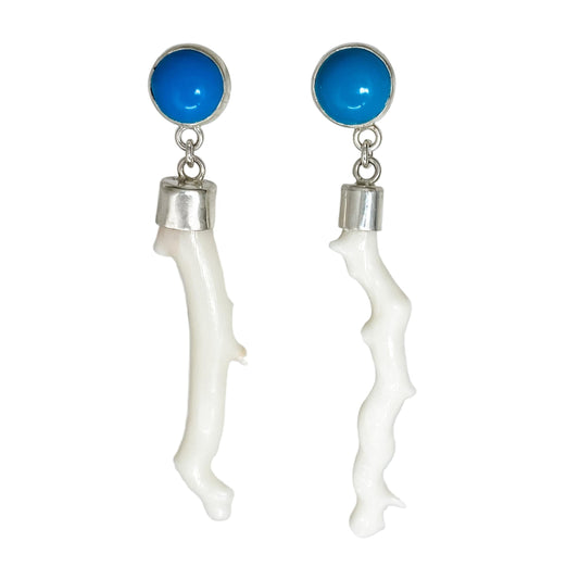 Turquoise and White Coral Earrings