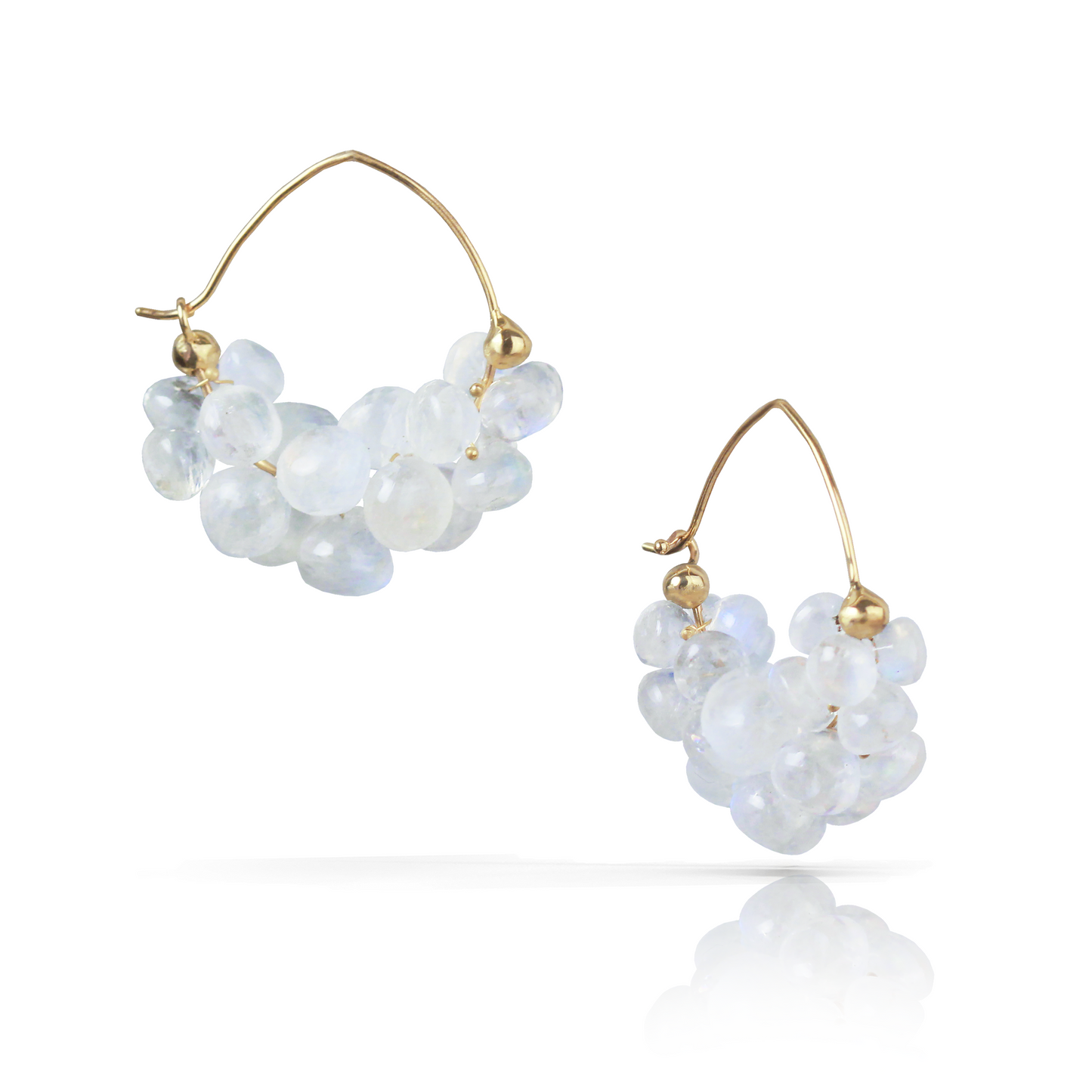 Cloud Hoop Earring in 14k Gold and Rainbow Moonstones