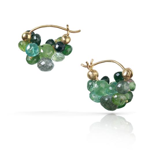 Cloud Huggie Earring in 14k Gold and Green Tourmalines