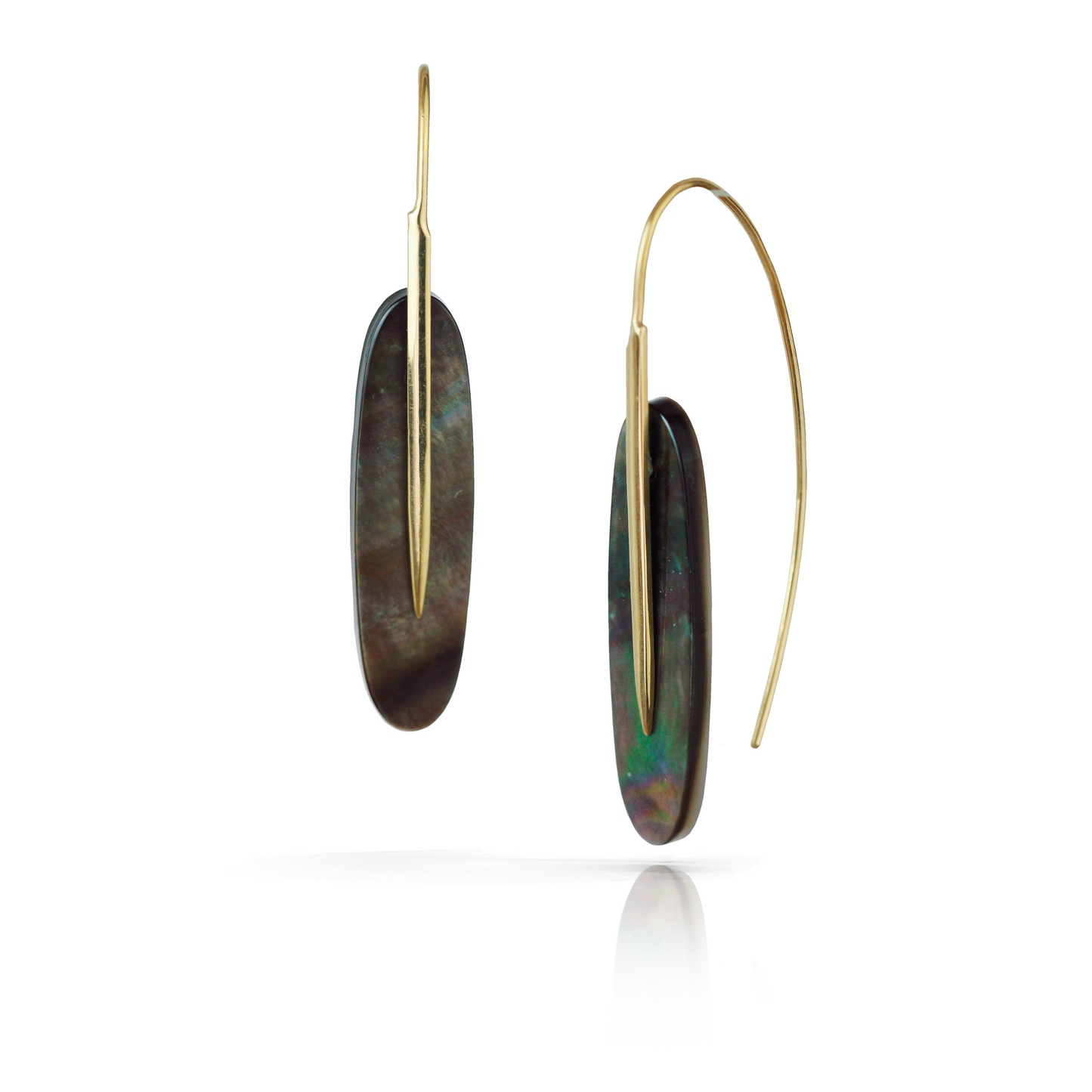 Medium Feather Earrings in 18k Gold and Black Mother of Pearl