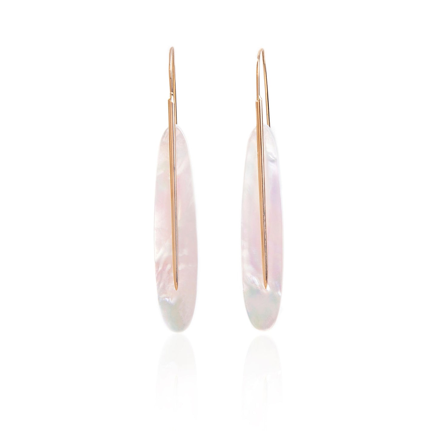 Large Feather Earrings in 18k Gold and White Mother of Pearl