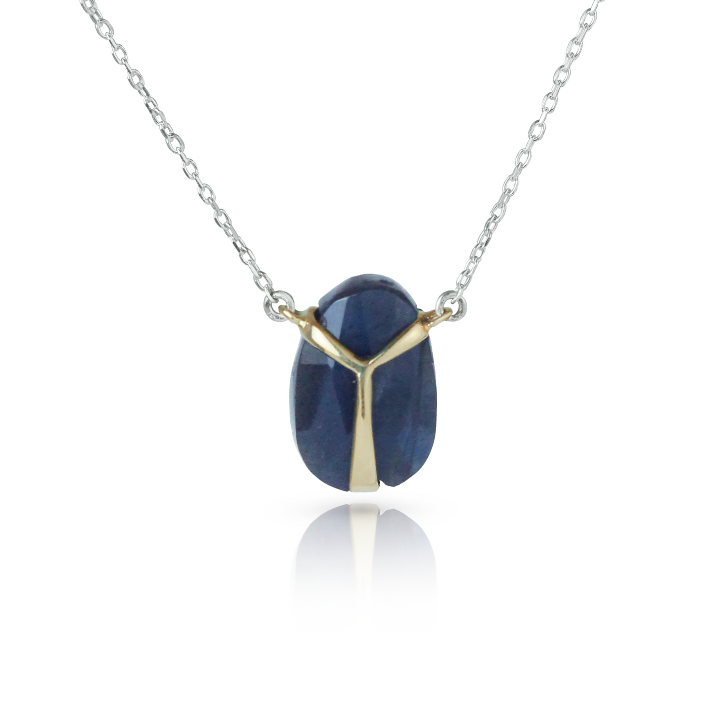 Lucky Scarab Pendant in 14k Gold and Labradorite on Sterling Silver Chain