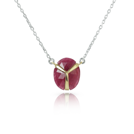 Lucky Scarab Pendant in 14k Gold and Ruby on Sterling Silver Chain