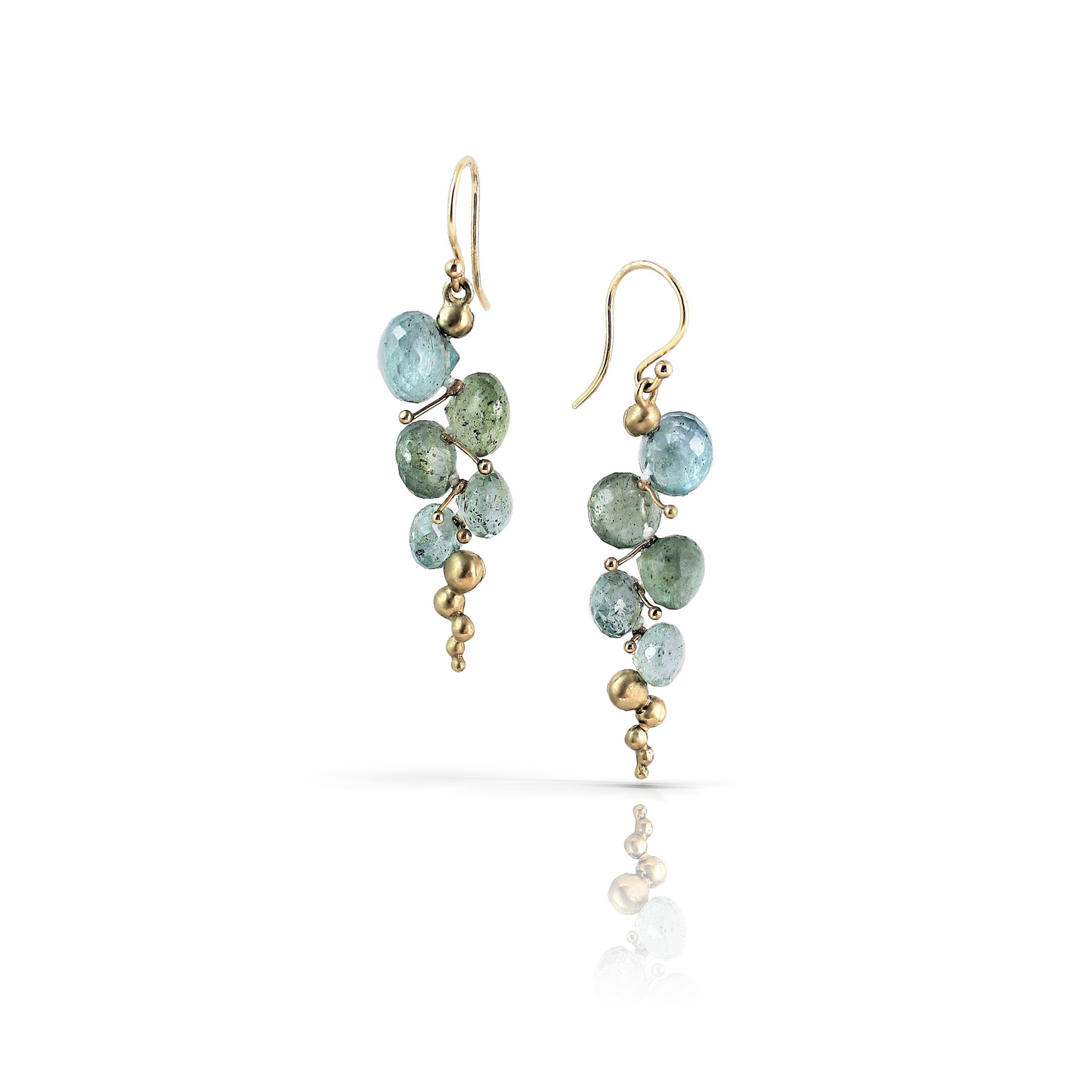 Small Caviar Earrings in 14k Yellow Gold and Moss Aquamarines
