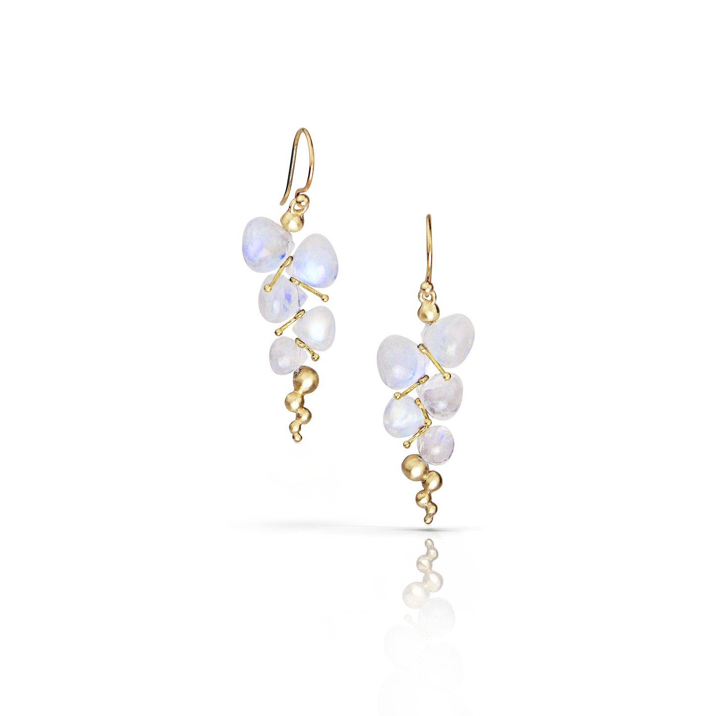 Small Caviar Earrings in 14k Yellow Gold and Rainbow Moonstones