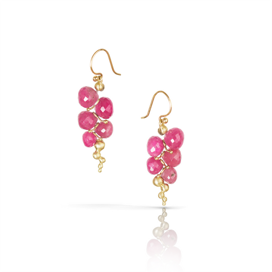 Small Caviar Earrings in 14k Yellow Gold and Rubies