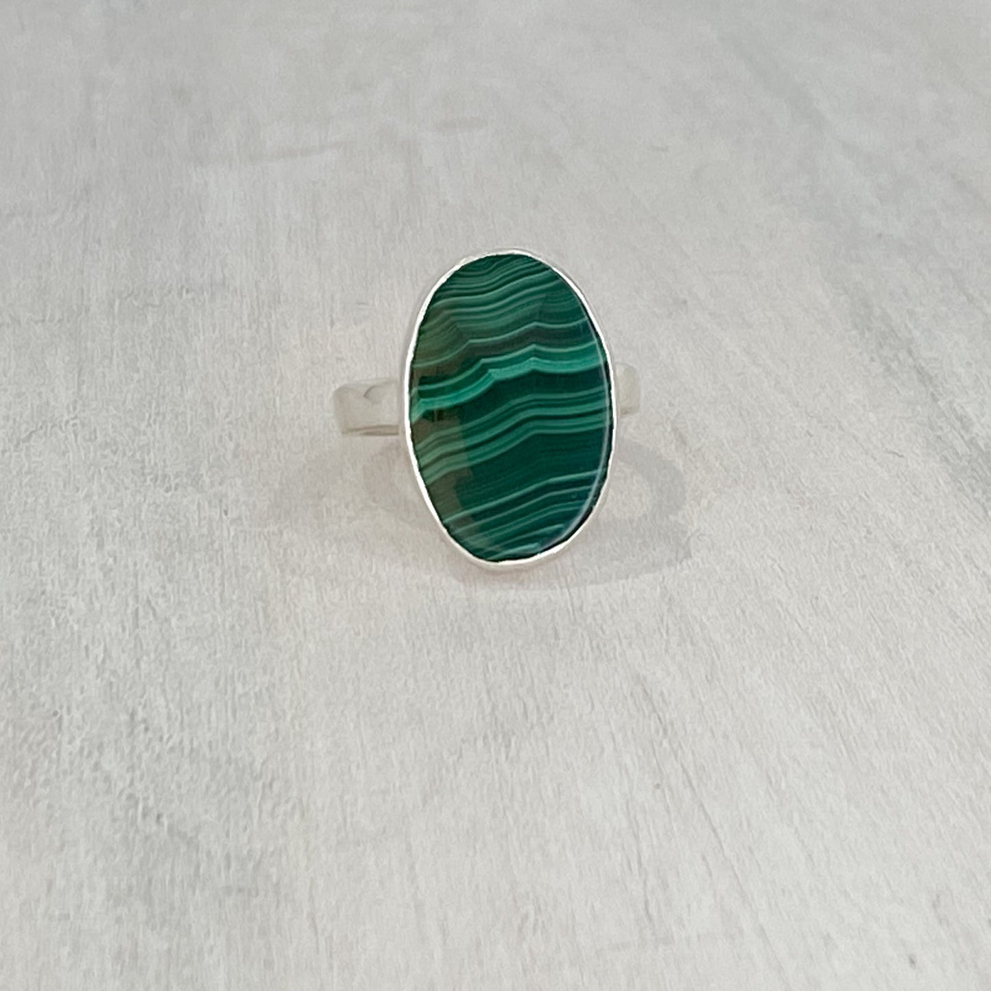 Oval Malachite Ring with Heart Detail