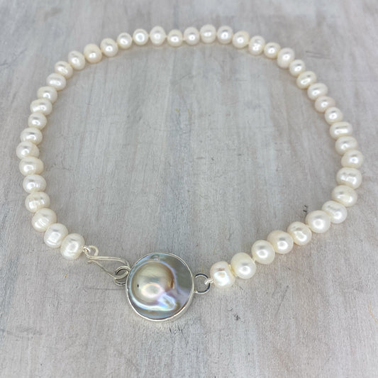 All the Way Around Mabe Pearl Necklace with Leaf Detail
