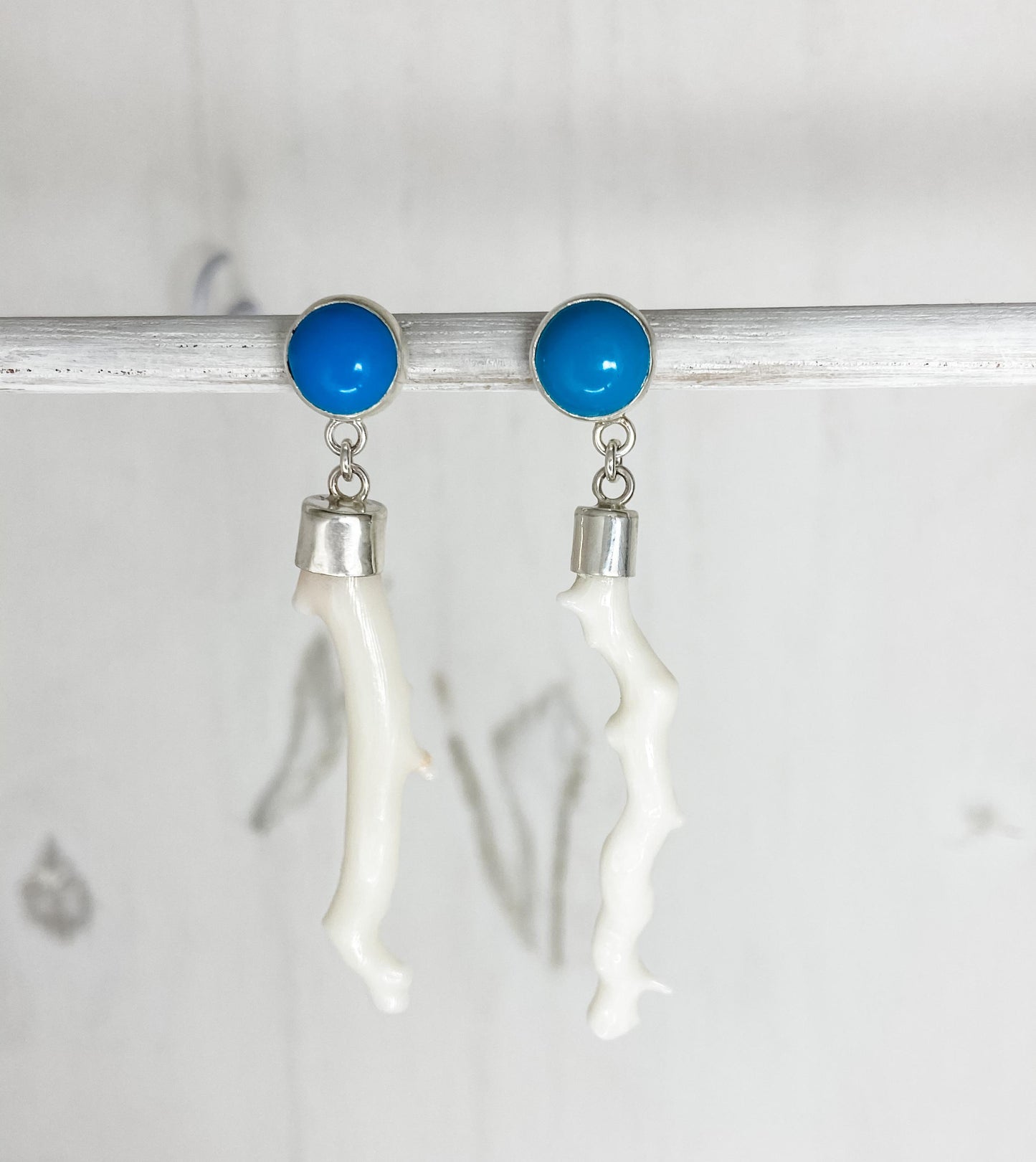 Turquoise and White Coral Earrings