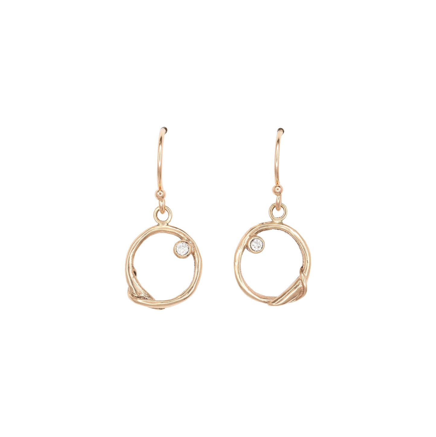 14k Tiny Circle Yellow or White Gold Dangles with Diamond or Sapphire