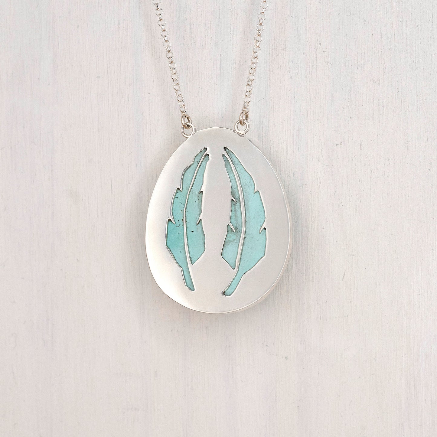Teardrop Turquoise Pendant with Feathers