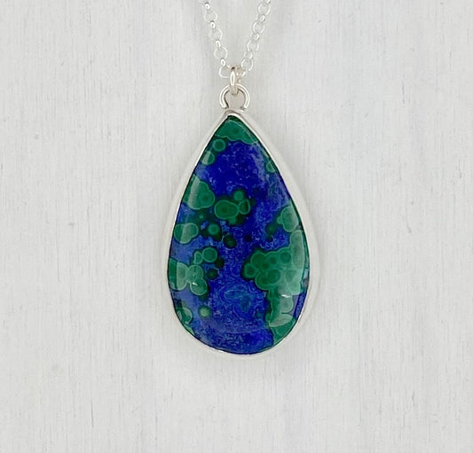 Teardrop Malachite Azurite Pendant with Wave