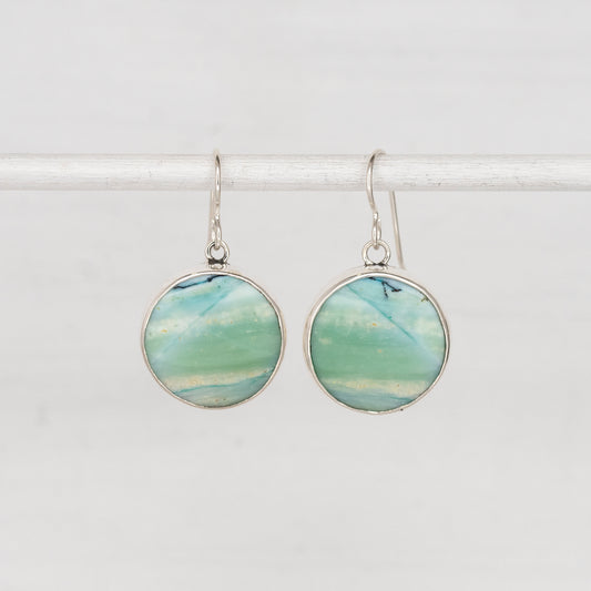 Round Opalized Wood Dangle Earrings with Fish