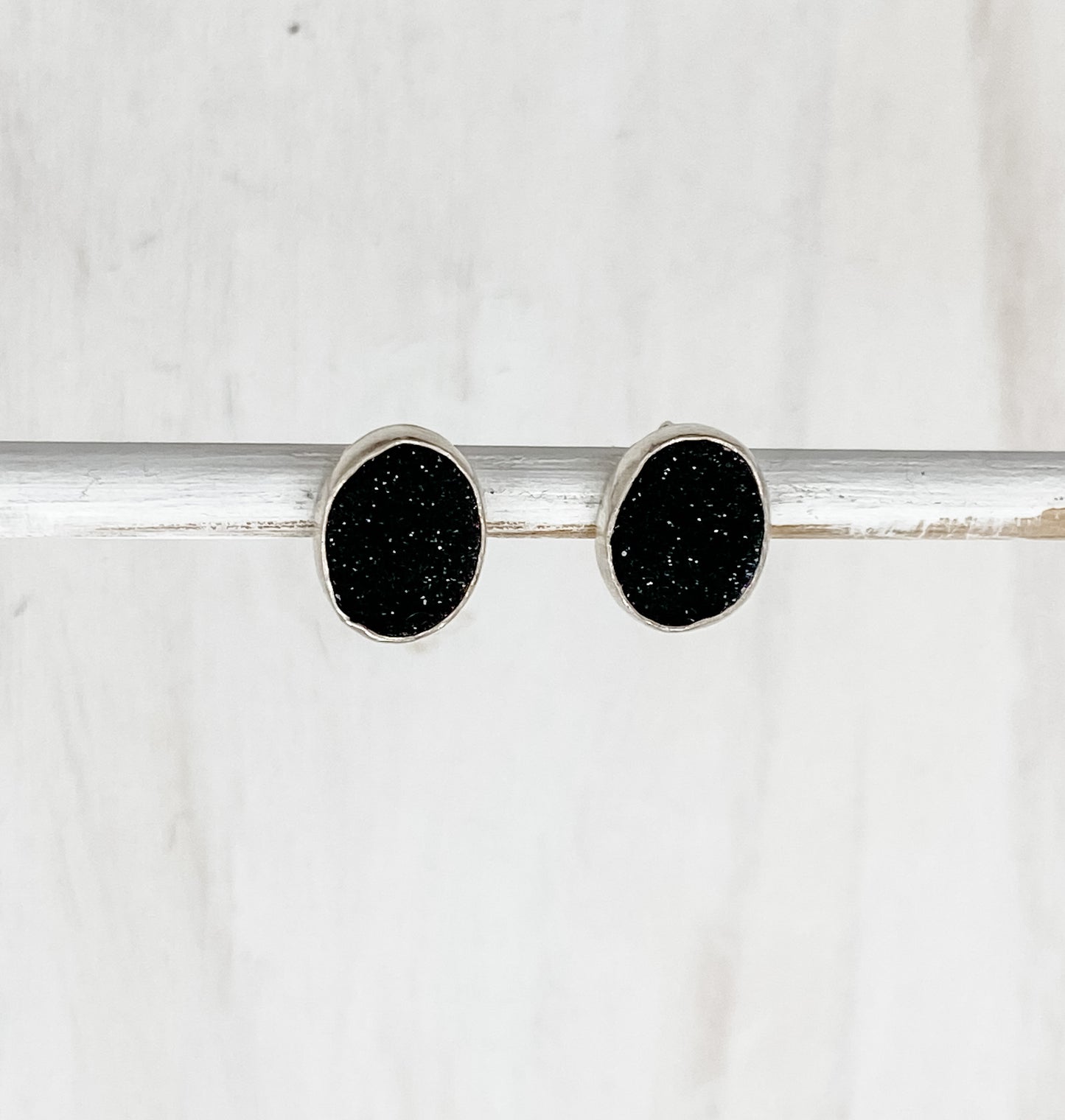 Black Oval Druzy Post Earrings