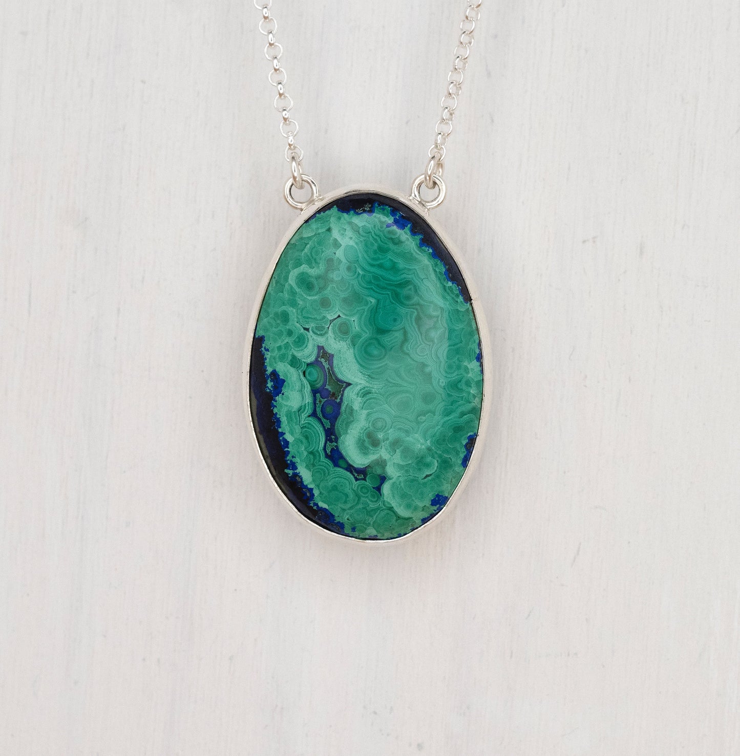 Oval Azurite Malachite Pendant with Sprout