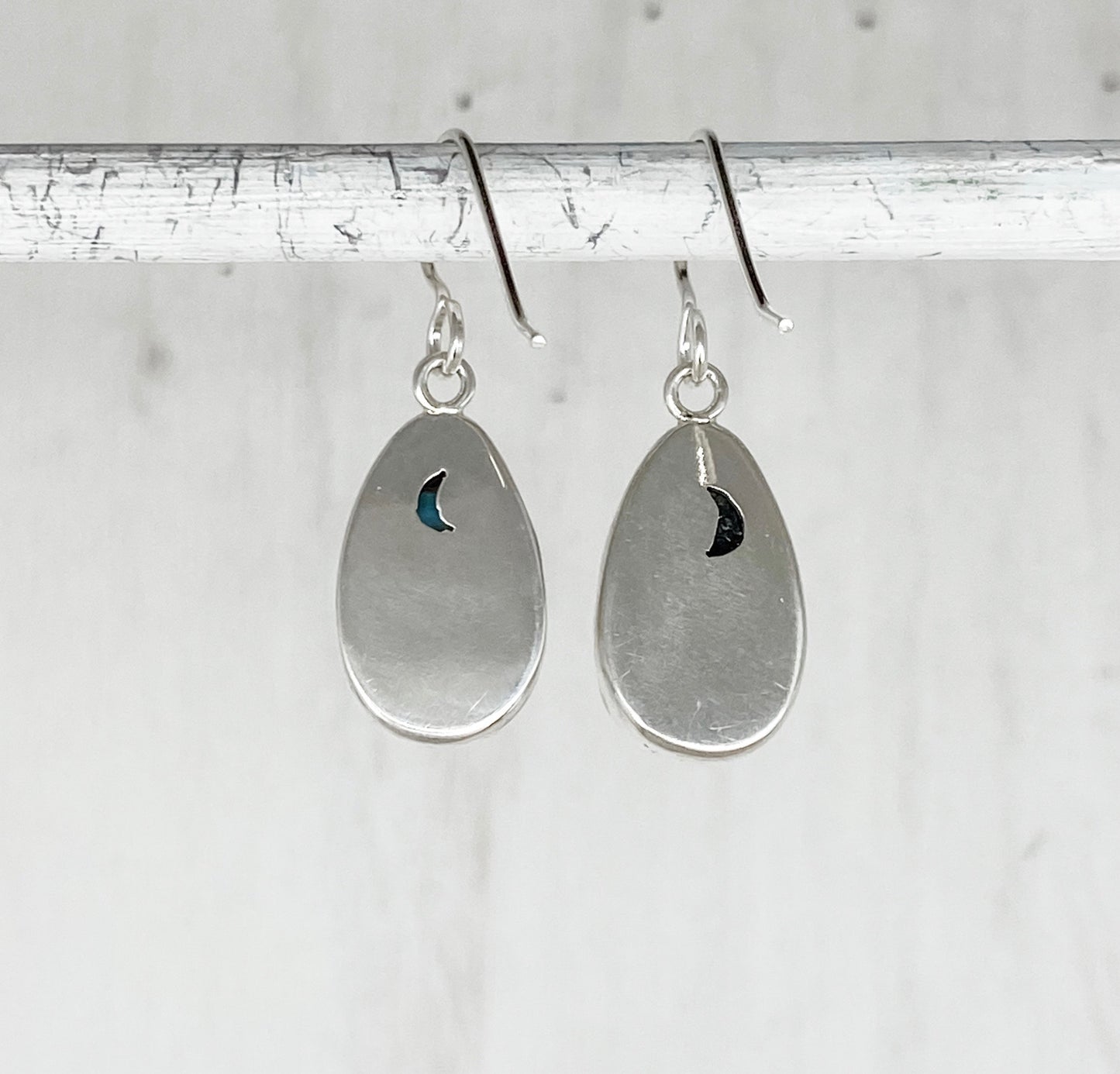 Opalized Wood Dangle Earrings with Crescent Moons