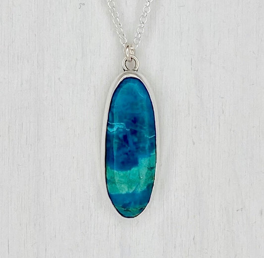 Oval Malachite Azurite Pendant with Wave Detail