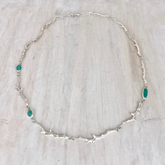 All The Way Around Necklace with Opalized Wood and Cast Silver Coral
