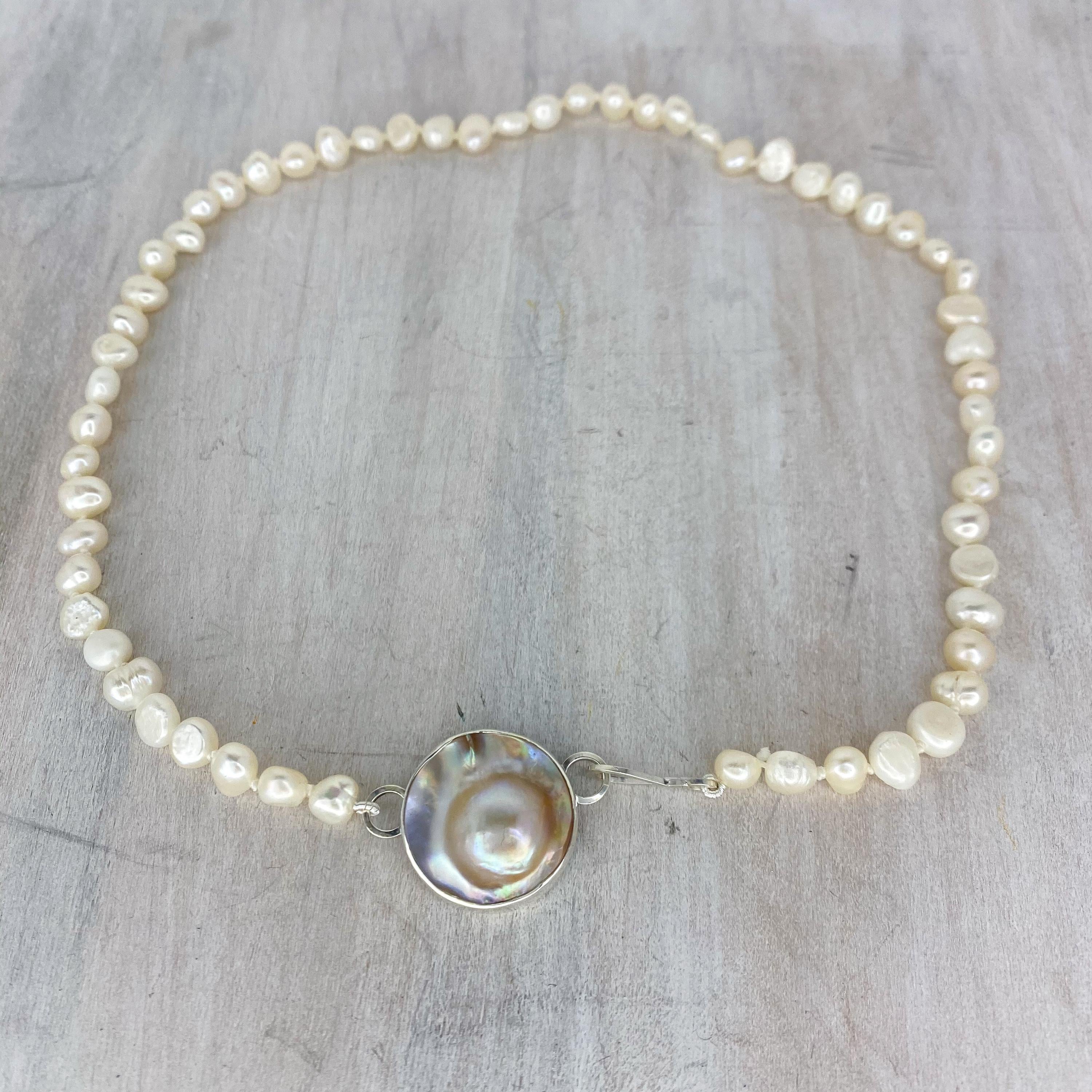 MABE PEARL NECKLACE WITH STONES AND DIAMONDS IN SILVER AND GOLD – sloan/hall
