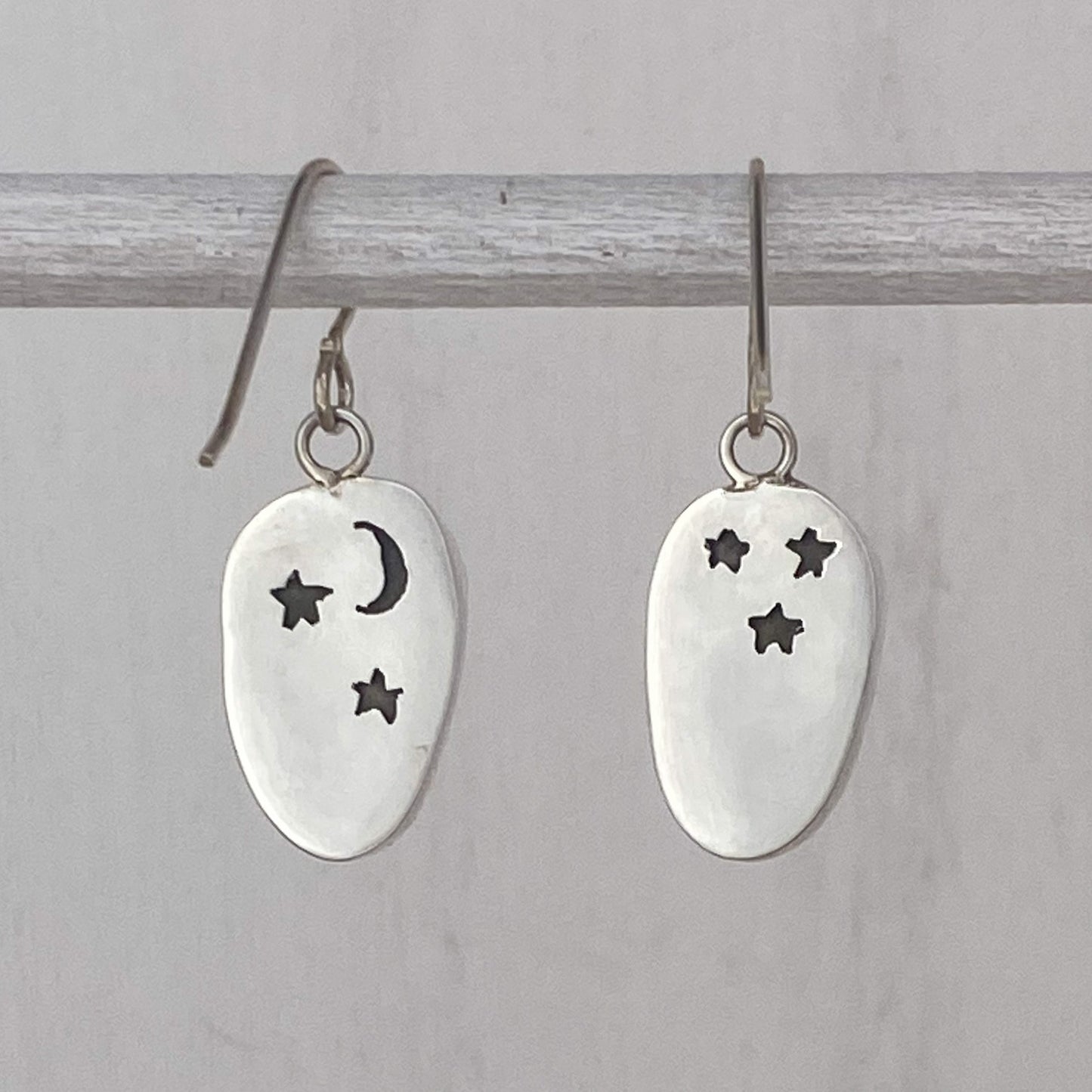 Landscape Jasper Earrings with Stars and Crescent Moon