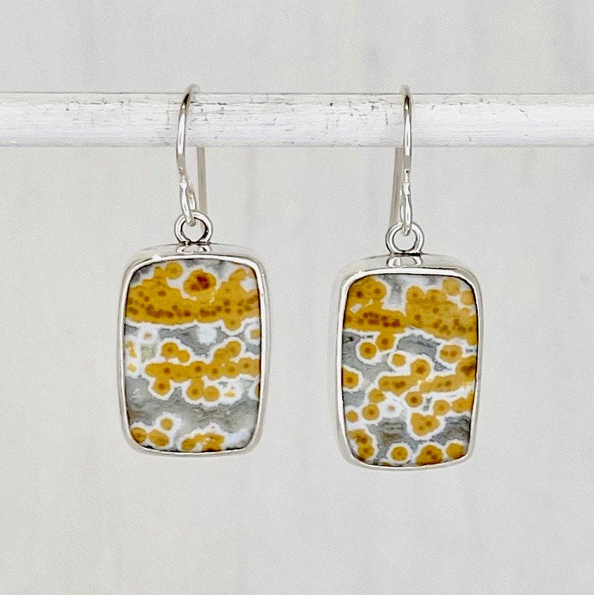 Rectangular Ocean Jasper Dangle Earrings with Tulips