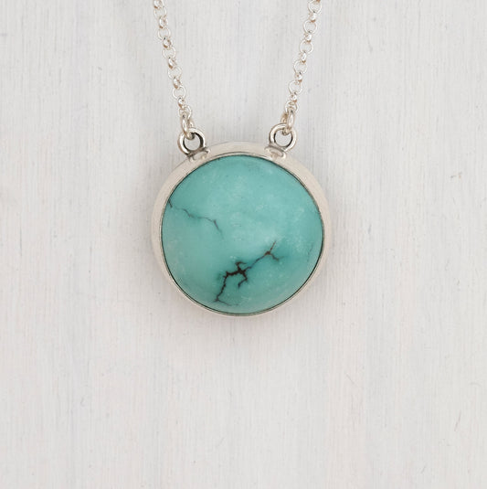 Round Turquoise Pendant with Nest and Eggs
