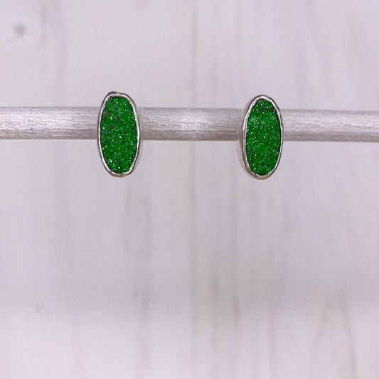 Green Druzy Post Earrings