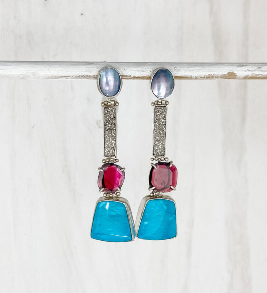 Hinged Earrings: Mother of Pearl, Druzy, Tourmaline, Turquoise