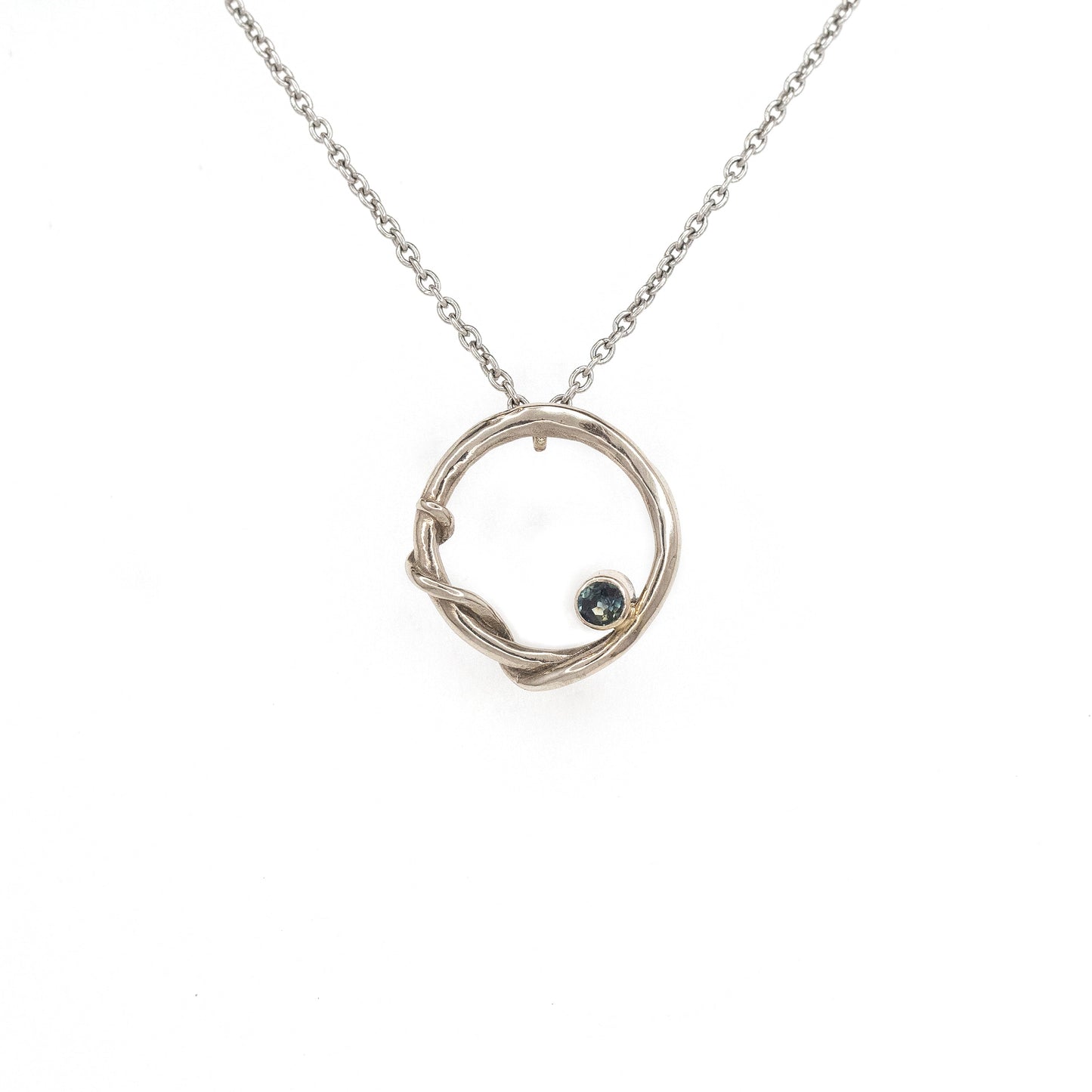 14kt Small Circle Link White or Yellow Gold Necklace with Sapphire or Diamond