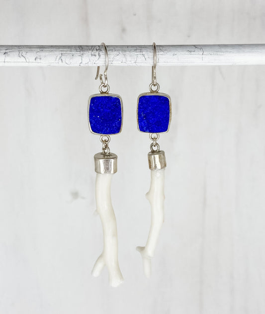 Lapis and White Coral Earrings