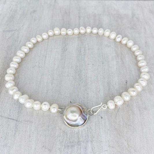 All the Way Around Mabe Pearl Necklace with Seashell on the back