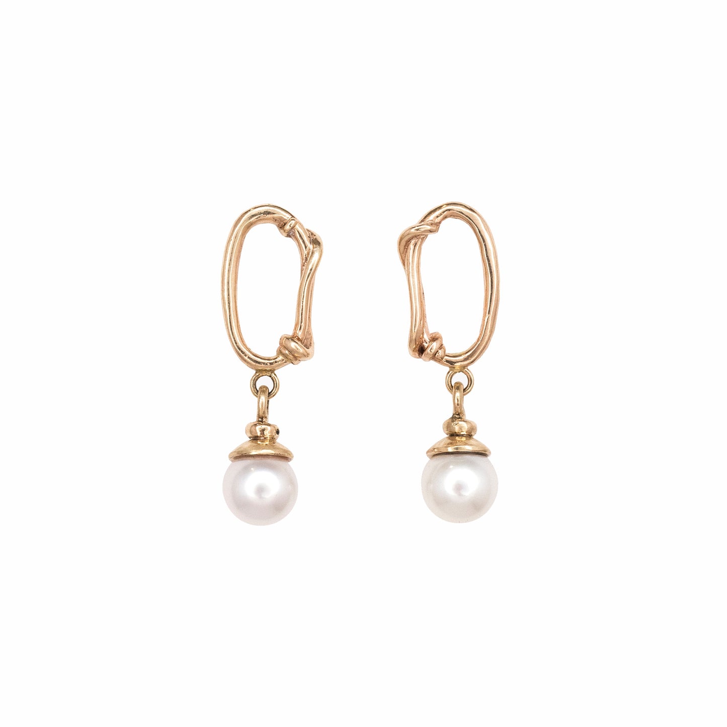 14k Oval Link Yellow or White Gold Posts with Round Akoya Pearl