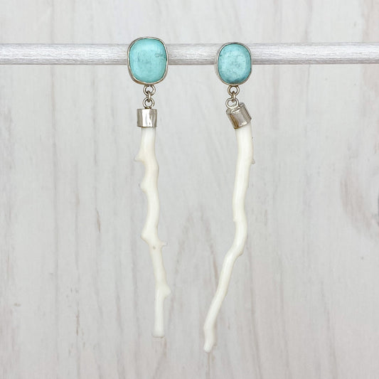 Turquoise and White Coral Earrings