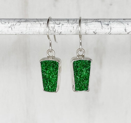 Green Druzy Dangle Earrings