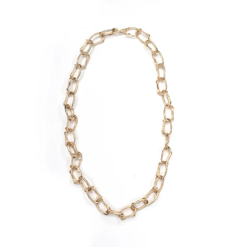 14k Oval Link Chunky Chain White or Yellow Gold Necklace with Diamonds