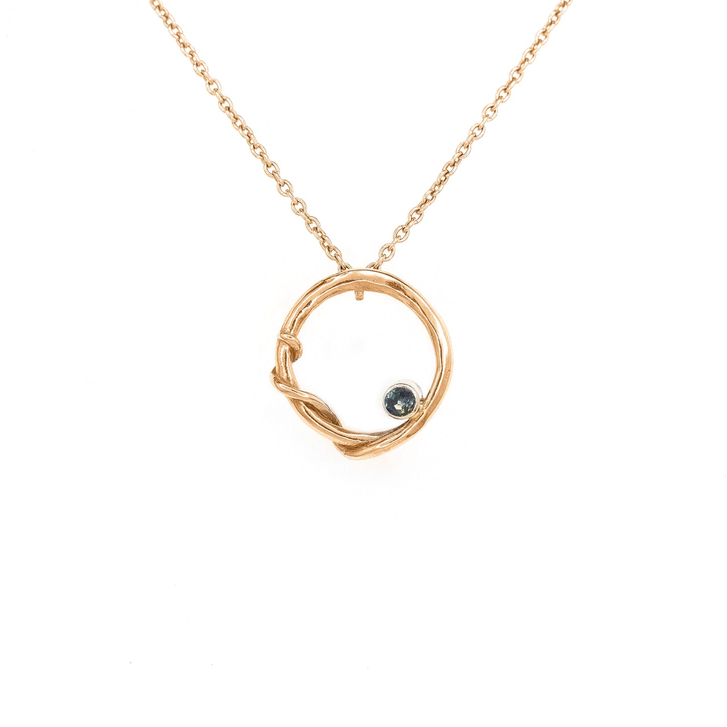 14kt Small Circle Link White or Yellow Gold Necklace with Sapphire or Diamond