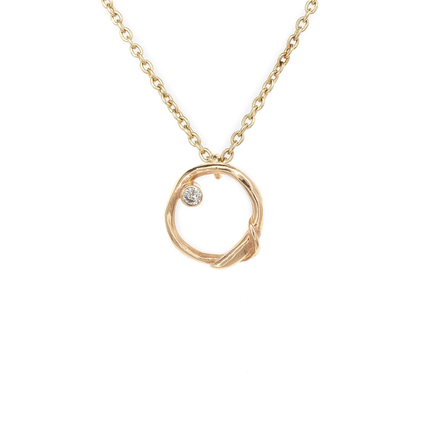 14k Tiny Circle White or Yellow Gold Necklace with Sapphire or Diamond